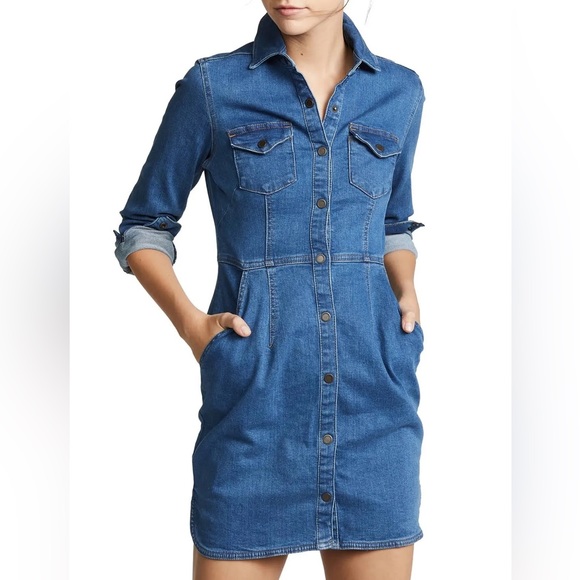 Free People Dynomite Medium Wash Long Sleeve Denim Dress - Picture 2 of 8